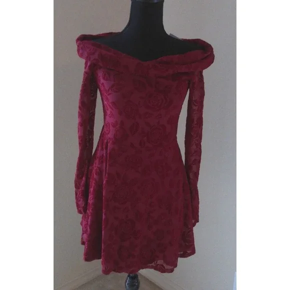 wild fable burgundy dress Women's Long Sleeve Lurex Mesh Midi Dress - Wild Fable Burgundy L